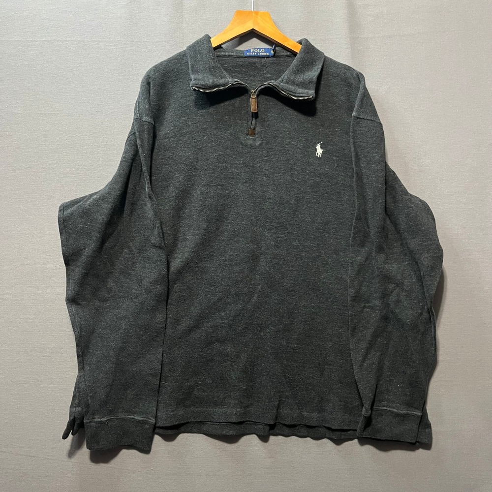 Polo Ralph Lauren Mens XL Quarter Zip Pullover Charcoal Grey Heather Pony Logo